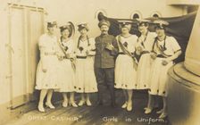 Seven sailors standing together on deck, 1918. Creator: Unknown