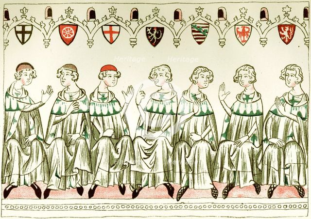 Seven Prince Electors voting for Henry VII, Holy Roman Emperor (Copy of a miniature from the Balduineum), 1341. Artist: Anonymous  