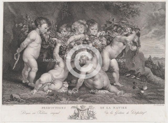 Seven putti carrying a garland of fruit, ca. 1780-87. Creator: Heinrich Schmitz.