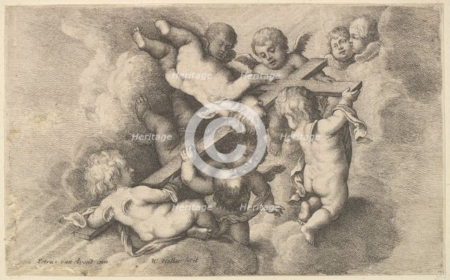 Seven putti carrying the cross, 1646. Creator: Wenceslaus Hollar.