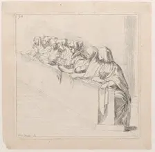 Seven Women Seated Behind a Low Wall, 18th century. Creator: Caylus, Anne-Claude-Philippe de