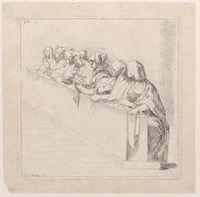 Seven Women Seated Behind a Low Wall, 18th century. Creator: Caylus, Anne-Claude-Philippe de