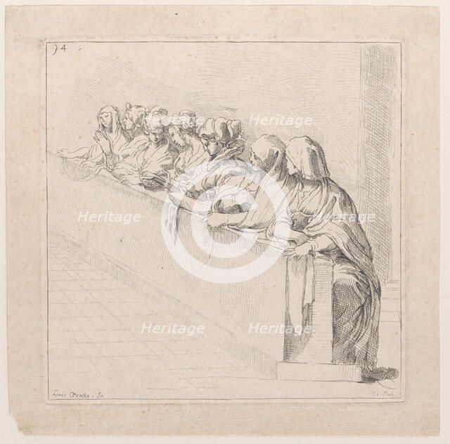 Seven Women Seated Behind a Low Wall, 18th century. Creator: Caylus, Anne-Claude-Philippe de.