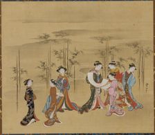 Seven young women in a bamboo grove, 18th century. Creator: Kawamata Tsunemasa