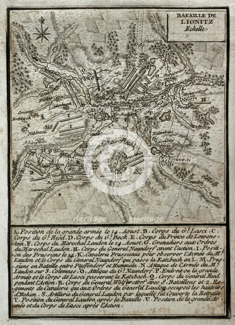Seven Years War (1756-1763): Third Silesian War - map of the Battle of Liegnitz (August 15, 1760). Creator: Jean de Beaurain.
