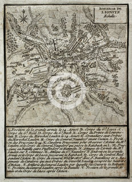 Seven Years War (1756-1763): Third Silesian War - map of the Battle of Liegnitz (August 15, 1760). Creator: Jean de Beaurain.