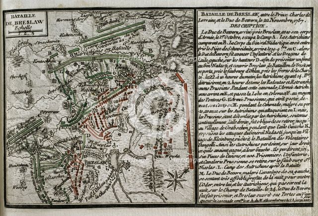 Seven Years War (1756-1763): Third Silesian War - map of the Battle of Breslau, 1757 (1765). Creator: Jean de Beaurain.