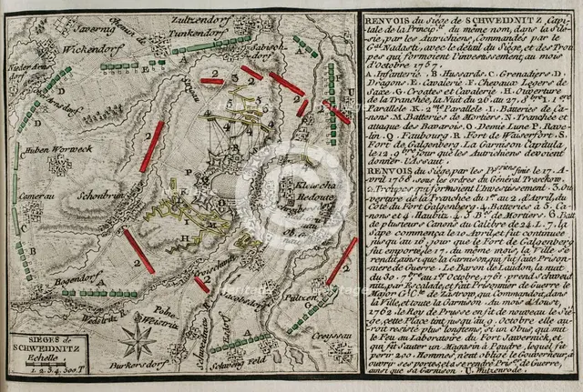 Seven Years War (1756-1763): Third Silesian War - map of the Siege of Schweidnitz, 1757 (1765). Creator: Jean de Beaurain.