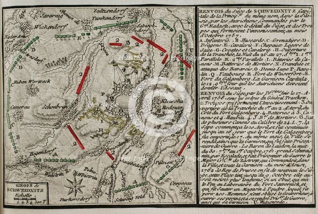 Seven Years War (1756-1763): Third Silesian War - map of the Siege of Schweidnitz, 1757 (1765). Creator: Jean de Beaurain.