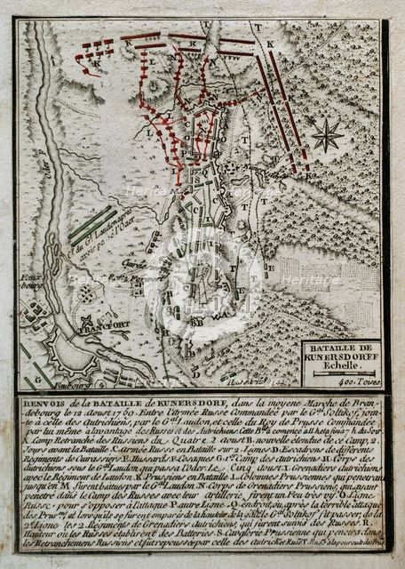 Seven Years War (1756-1763): Battle of Kunersdorf (12th August, 1759) (1765). Creator: Jean de Beaurain.