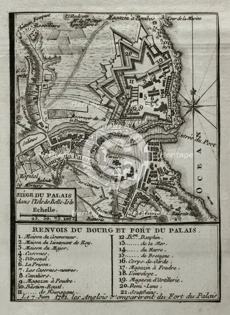 Seven Years War (1756-1763): Map of capture of Belle Isle (June 1761), 1765. Creator: Jean de Beaurain.