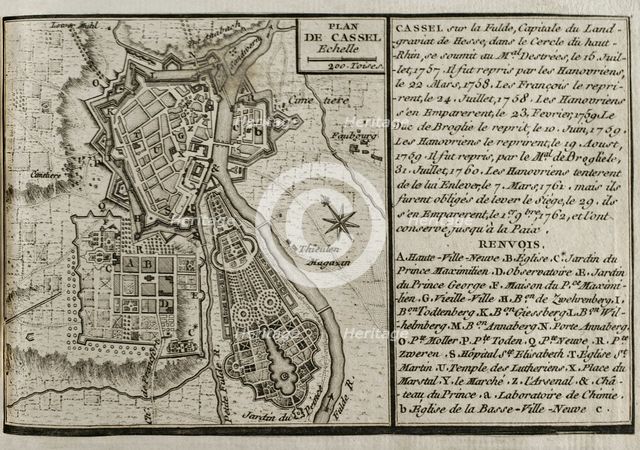 Seven Years War (1756-1763): Map of Cassel, 1757-1762 (1765). Creator: Jean de Beaurain.