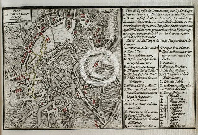 Seven Years War (1756-1763): Map of Breslau and the siege to which it was subjected, 1765. Creator: Jean de Beaurain.
