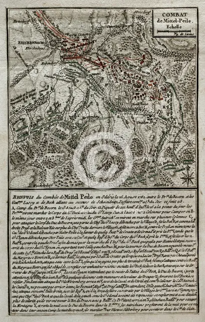 Seven Years War (1756-1763): Map of Mittel Peile, Battle of Reichenbach (August 16, 1762), 1765. Creator: Jean de Beaurain.