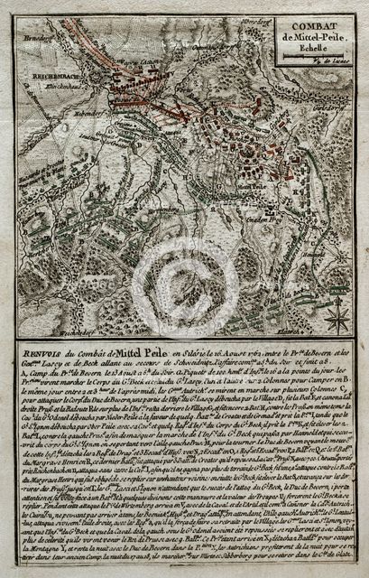 Seven Years War (1756-1763): Map of Mittel Peile, Battle of Reichenbach (August 16, 1762), 1765. Creator: Jean de Beaurain.