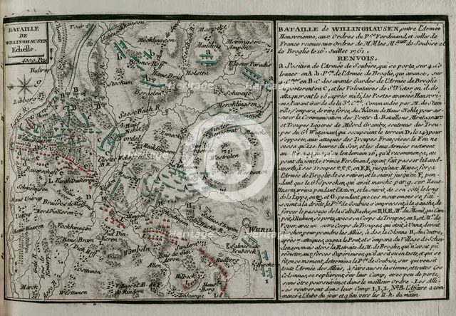 Seven Years War (1756-1763): Map of the Battle of Vellinghausen (July 15-16, 1761), 1765. Creator: Jean de Beaurain.