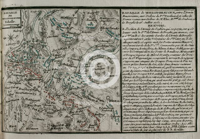Seven Years War (1756-1763): Map of the Battle of Vellinghausen (July 15-16, 1761), 1765. Creator: Jean de Beaurain.