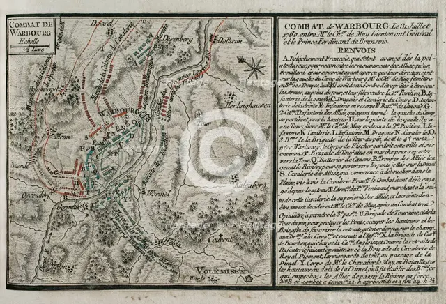 Seven Years War (1756-1763): Map of the Battle of Warburg (July 31, 1760), 1765. Creator: Jean de Beaurain.