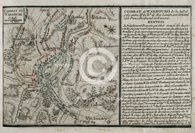 Seven Years War (1756-1763): Map of the Battle of Warburg (July 31, 1760), 1765. Creator: Jean de Beaurain.