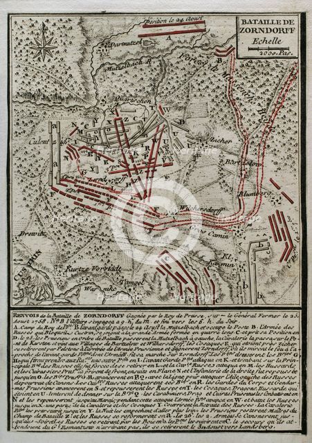 Seven Years War (1756-1763): Map of the Battle of Zorndorf (25th August 1758), 1765. Creator: Jean de Beaurain.
