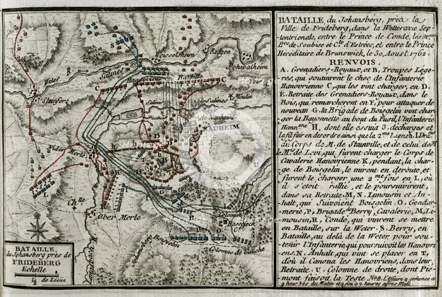 Seven Years War (1756-1763): Map of the Battle of Johannisberg, 1762 (August 30, 1762), 1765. Creator: Jean de Beaurain.