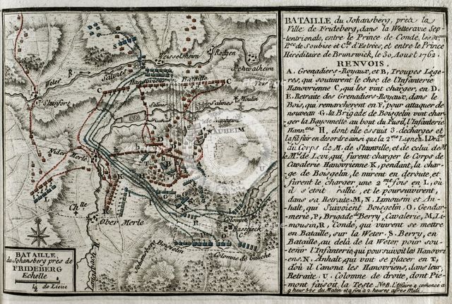 Seven Years War (1756-1763): Map of the Battle of Johannisberg, 1762 (August 30, 1762), 1765. Creator: Jean de Beaurain.