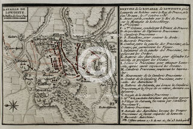 Seven Years War (1756-1763): Map of the Battle of Lobositz or Lovosice (October 1, 1756), 1765. Creator: Jean de Beaurain.