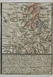 Seven Years War (1756-1763): Map of the Battle of Minden (August 1, 1759), 1765. Creator: Jean de Beaurain