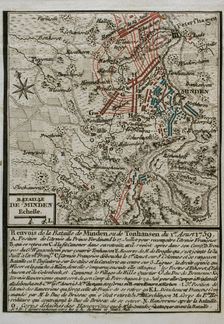 Seven Years War (1756-1763): Map of the Battle of Minden (August 1, 1759), 1765. Creator: Jean de Beaurain