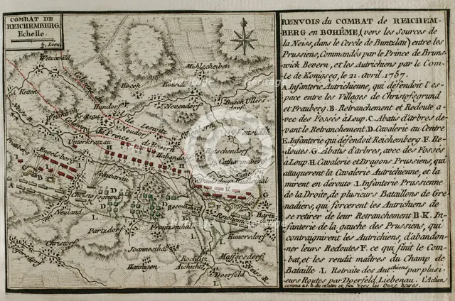 Seven Years War (1756-1763): Map of the Battle of Reichenberg (April 21, 1757), 1765. Creator: Jean de Beaurain.