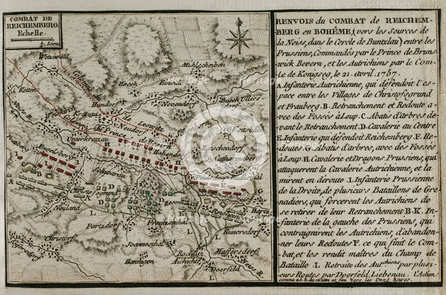 Seven Years War (1756-1763): Map of the Battle of Reichenberg (April 21, 1757), 1765. Creator: Jean de Beaurain.