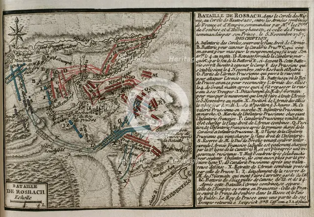Seven Years War (1756-1763): Map of the Battle of Rossbach, 1757 (November 5, 1757) 1765. Creator: Jean de Beaurain.