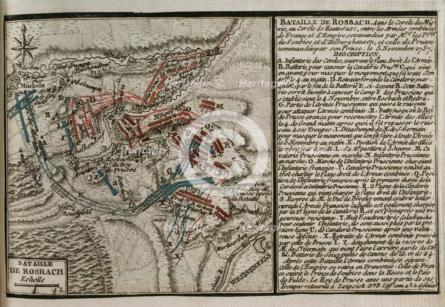 Seven Years War (1756-1763): Map of the Battle of Rossbach, 1757 (November 5, 1757) 1765. Creator: Jean de Beaurain.
