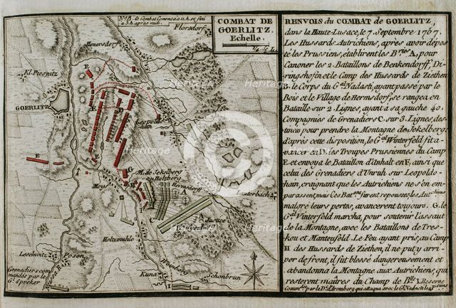 Seven Years War (1756-1763): Map of the Combat of Görlitz (September 7, 1757), 1765. Creator: Jean de Beaurain.