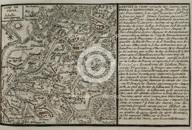 Seven Years War (1756-1763): Map of the encampment at Pirna, 1756, Siege of Pirna ..., 1765. Creator: Jean de Beaurain.