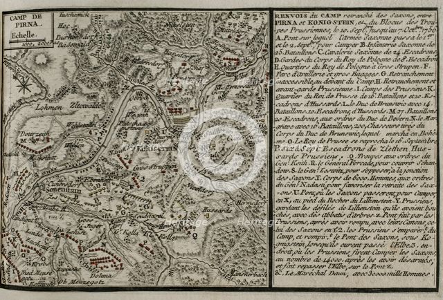 Seven Years War (1756-1763): Map of the encampment at Pirna, 1756, Siege of Pirna ..., 1765. Creator: Jean de Beaurain.