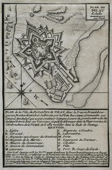 Seven Years War (1756-1763): Map of the fortress of Pillau, on the Baltic Sea, 1765. Creator: Jean de Beaurain