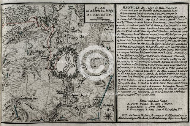 Seven Years War (1756-1763): Map of the rising of the Siege of Brunswick, 1761 (1765). Creator: Jean de Beaurain.