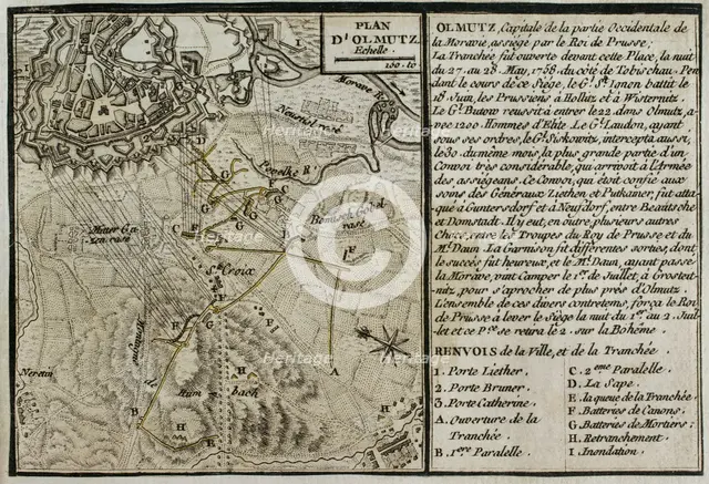 Seven Years War (1756-1763): Map of the Siege of Olmutz (27th May-1st July 1758), 1765. Creator: Jean de Beaurain.