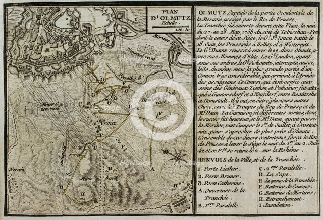 Seven Years War (1756-1763): Map of the Siege of Olmutz (27th May-1st July 1758), 1765. Creator: Jean de Beaurain.
