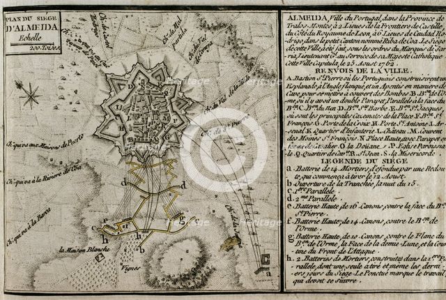 Seven Years War (1756-1763): Map of the Siege of Almeida (16 to 25 August 1762), 1765. Creator: Jean de Beaurain.