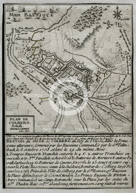 Seven Years War (1756-1763): Map of the Siege of Colberg (from 3 to 29 October 1758), 1765. Creator: Jean de Beaurain.