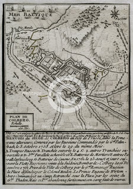 Seven Years War (1756-1763): Map of the Siege of Colberg (from 3 to 29 October 1758), 1765. Creator: Jean de Beaurain.