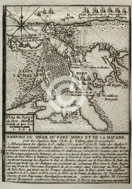 Seven Years War (1756-1763): Map of the siege of Fort Morro, Havana, Cuba, 1762 (1765). Creator: Jean de Beaurain.