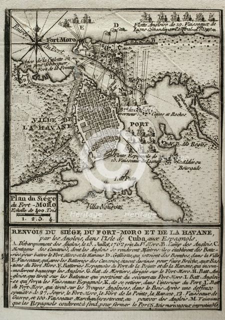 Seven Years War (1756-1763): Map of the siege of Fort Morro, Havana, Cuba, 1762 (1765). Creator: Jean de Beaurain.