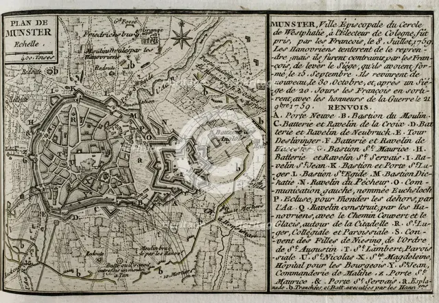 Seven Years War (1756-1763): Plan of Münster, 1759 (Germany), 1765. Creator: Jean de Beaurain.
