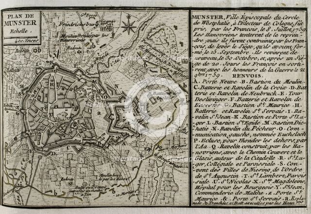 Seven Years War (1756-1763): Plan of Münster, 1759 (Germany), 1765. Creator: Jean de Beaurain.