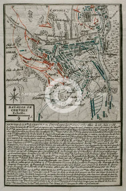 Seven Years War (1756-1763): Plan of the Battle of Krefeld (June 23, 1758), 1765. Creator: Jean de Beaurain.