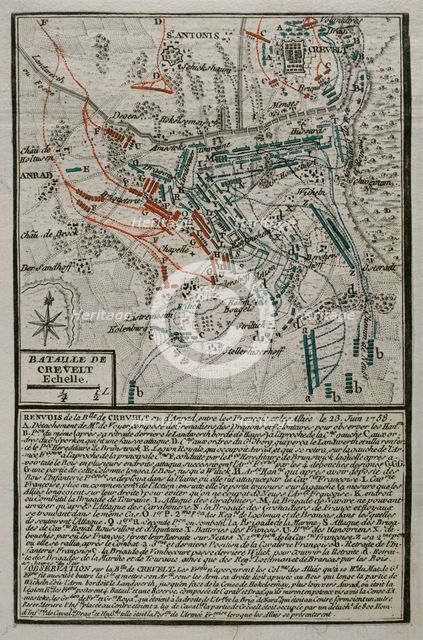 Seven Years War (1756-1763): Plan of the Battle of Krefeld (June 23, 1758), 1765. Creator: Jean de Beaurain.