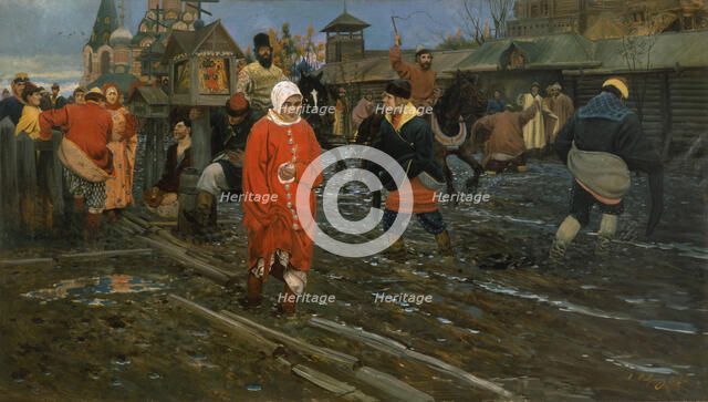 Seventeenth-Century Moscow Street on a Public Holiday, 1895. Artist: Ryabushkin, Andrei Petrovich (1861-1904)
